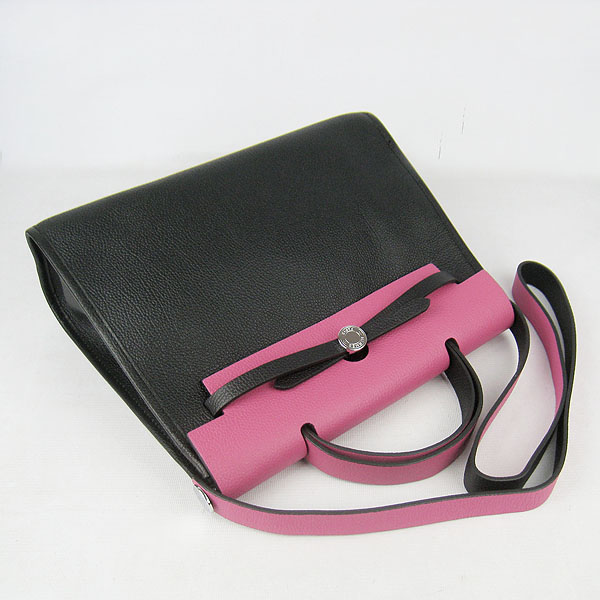 7A Replica Hermes Black/Peach Kelly 32cm Togo Leather Bag 60667